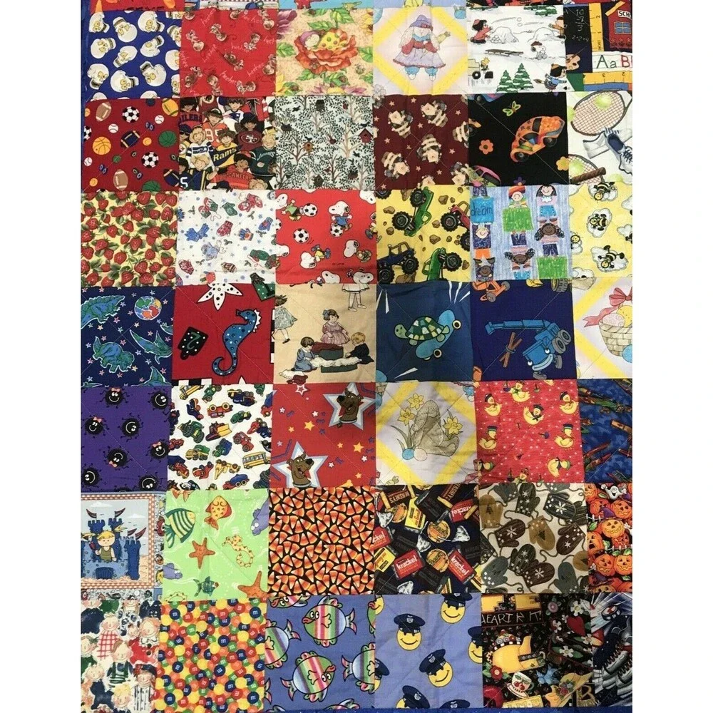 Handmade Children's Block Patchwork Quilt Nap Blanket Multi Themed 44
